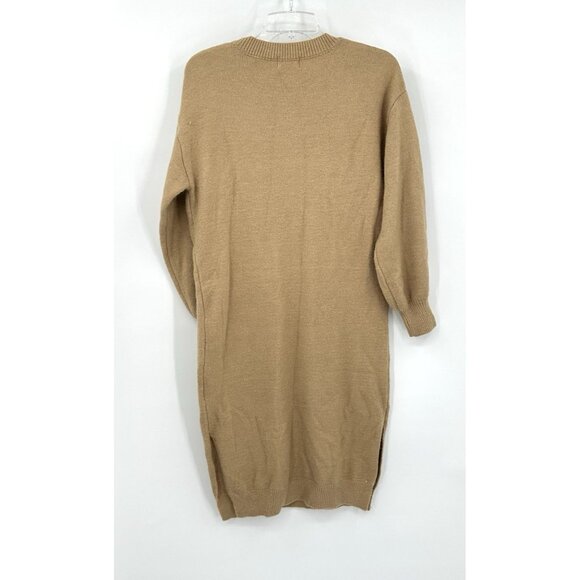 ANNA KAY sweater dress knit wool blend patch pockets midi long sleeve tan 2 - Picture 5 of 8